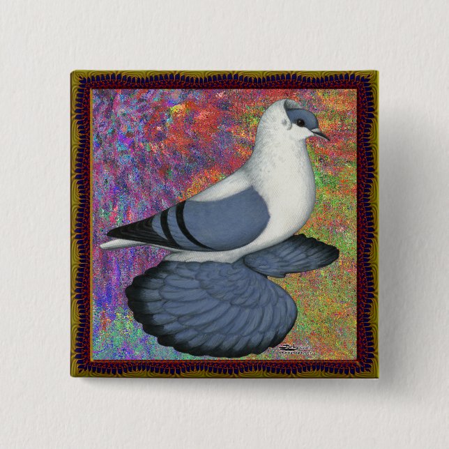 Blue Swallow Pigeon Framed Pinback Button (Front)