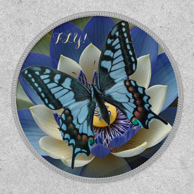 Blue Swallowtail Butterfly Lotus Fly Name Monogram Patch (Front)