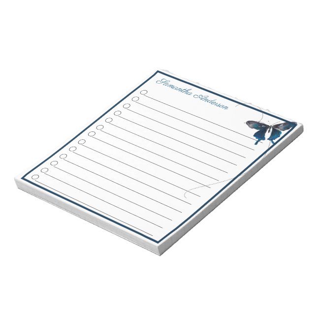 Blue Swallowtail Butterfly Trail Personalized Name Notepad (Rotated)