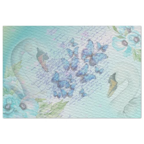 Blue Swan and Butterfly Tissue Paper