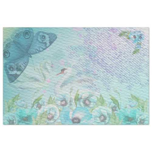 Blue Swan and Watercolor Butterfly  Tissue Paper