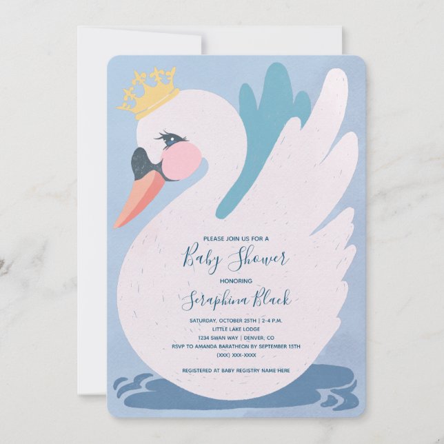 Blue Swan Baby Shower Invitation (Front)