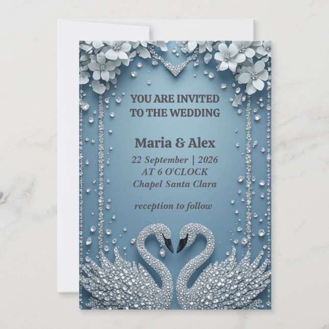 Blue Swan Couple Wedding Decor Theme 💍 Invitation (Front)