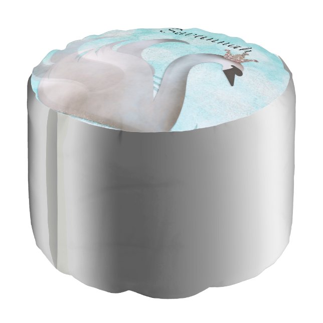 Blue Swan Princess Glam Elegant Personalized Pouf (Angled Back)