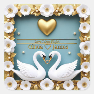 Blue Swan Wedding Custom Names Sryle 💍 Square Sticker