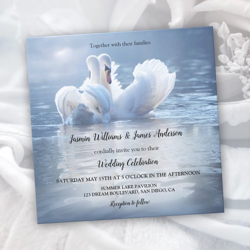 Blue Swans Lake Wedding Invitation