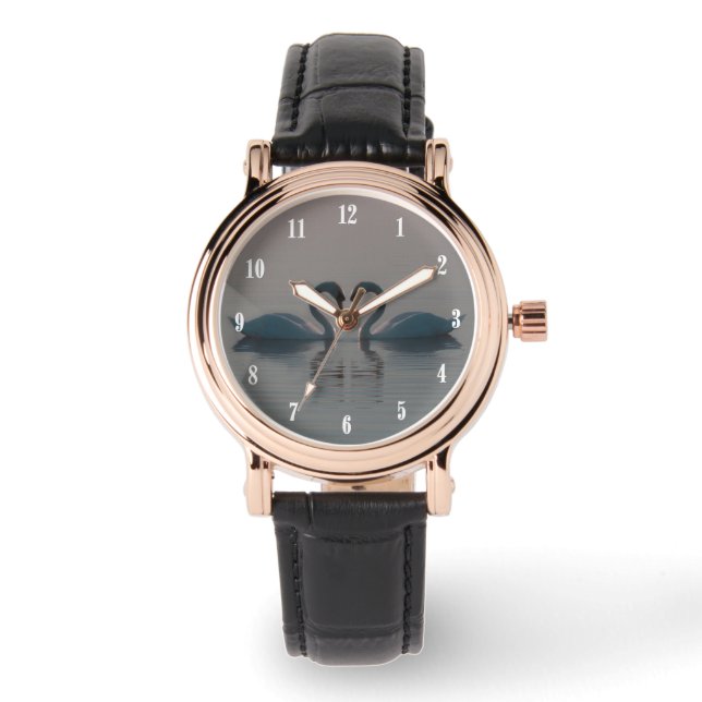 Blue Swans Must Be Love Heart on Water Digits Watch (Front)