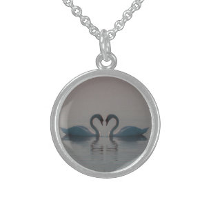 Blue Swans Must Be Love Heart on Water Sterling Silver Necklace