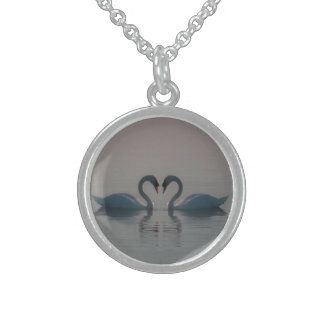 Blue Swans Must Be Love Heart on Water Sterling Silver Necklace