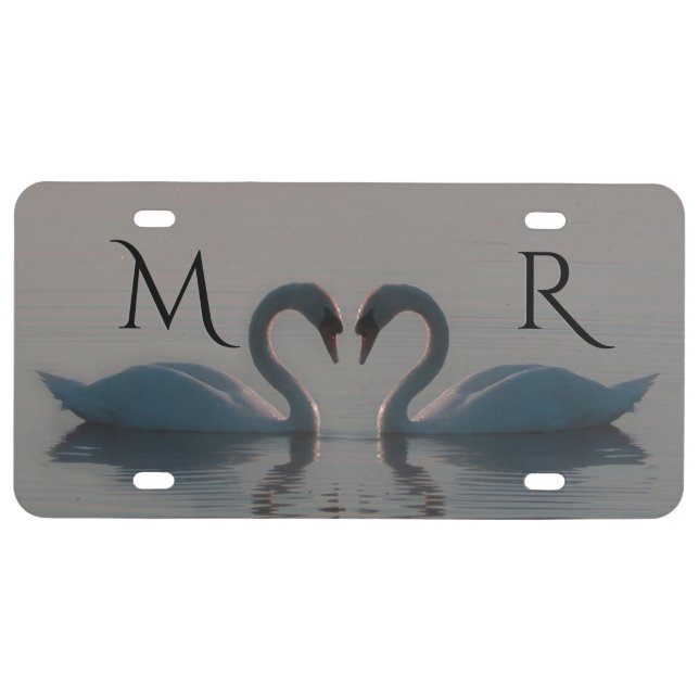 Blue Swans Must Be Love Monogram License Plate (Front)