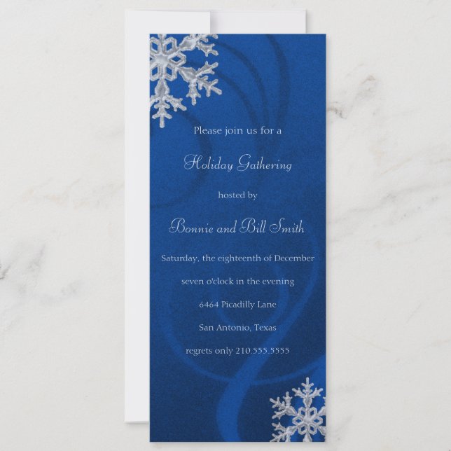 Blue Swashy Snowflake Holiday Party Invitation (Front)