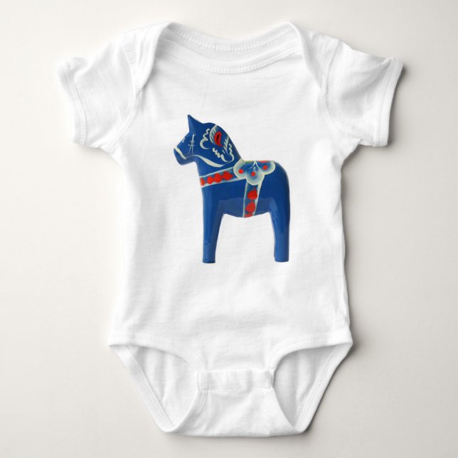 Blue Swedish Dala Horse Baby Bodysuit (Front)