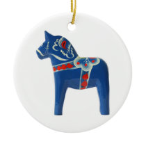 Blue Swedish Dala Horse Ceramic Ornament