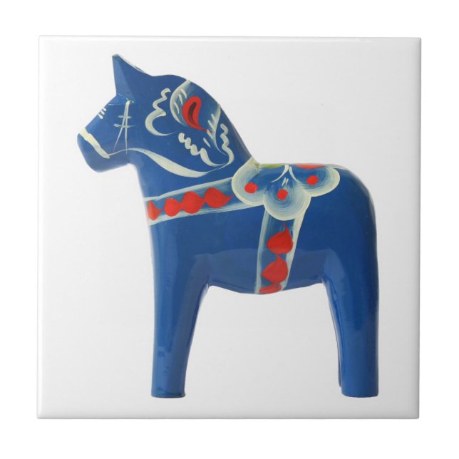 Blue Swedish Dala Horse Ceramic Tile (Front)
