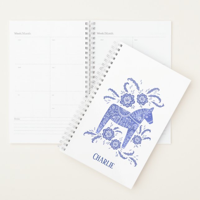 Blue Swedish Dala Horse Custom Name Planner (Display)