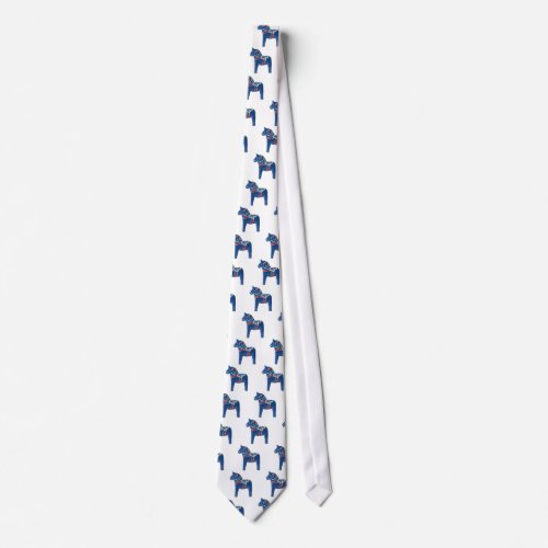 Blue Swedish Dala Horse Neck Tie