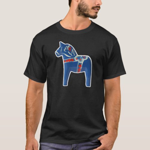 Blue Swedish Dala Horse T_Shirt