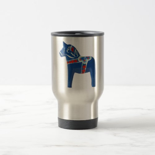 Blue Swedish Dala Horse Travel Mug