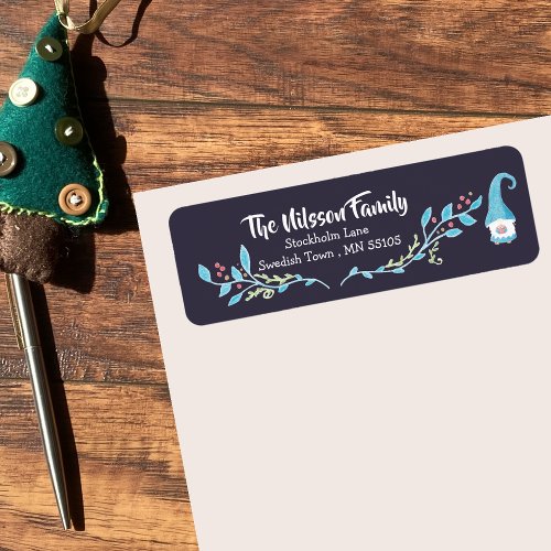 Blue Swedish gnome Holiday return address labels