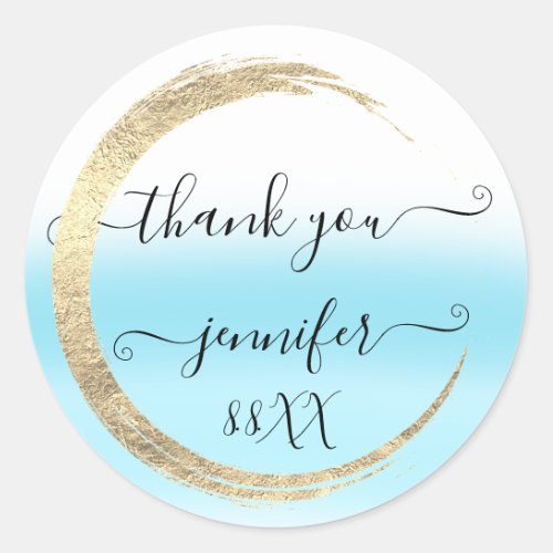 Blue Sweet16th Thank You Gold Frame Date Bridal Classic Round Sticker