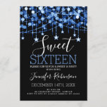 Blue Sweet 16 Birthday Sparkly String Lights Invitation<br><div class="desc">Elegant Blue & Black Sweet 16 Birthday Party Sparkly String Lights invitation template.</div>