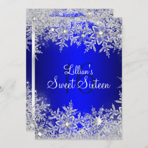 Blue Sweet 16 Snowflake Winter Wonderland Invitation