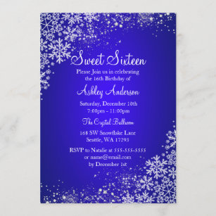 Blue Sweet 16 Winter Wonderland Sparkle Snowflakes Invitation