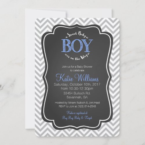 Blue Sweet Baby Boy Baby Shower Invitation Card