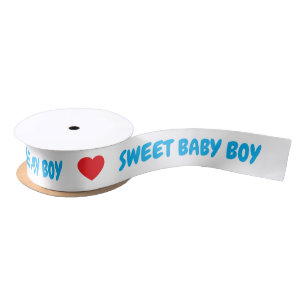 Blue Sweet Baby Boy Red Heart Satin Ribbon