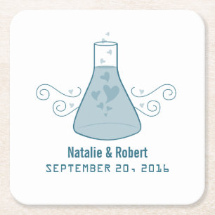 Blue Sweet Chemistry Wedding Paper Coasters