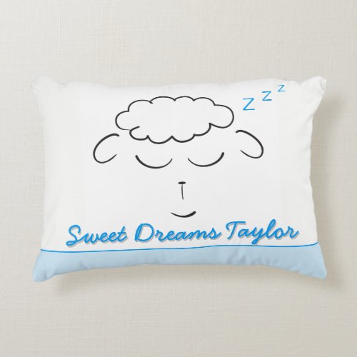 Blue Sweet Dreams cute Lamb with Name and prayer Accent Pillow
