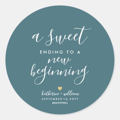 Blue Sweet Ending To New Beginning Wedding Favor  Classic Round Sticker