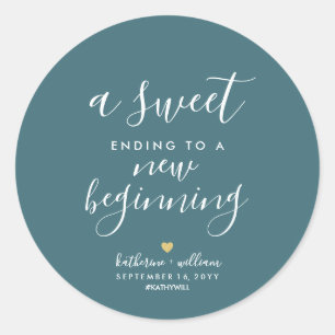 Blue Sweet Ending To New Beginning Wedding Favor Classic Round Sticker