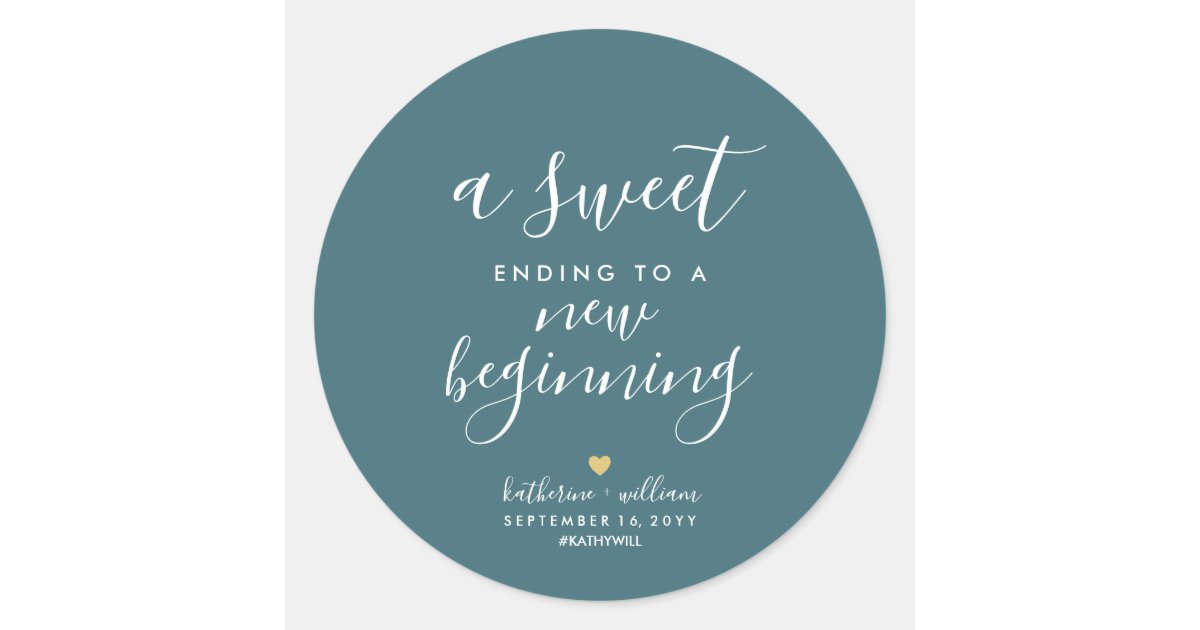 Blue Sweet Ending To New Beginning Wedding Favor Classic Round Sticker ...
