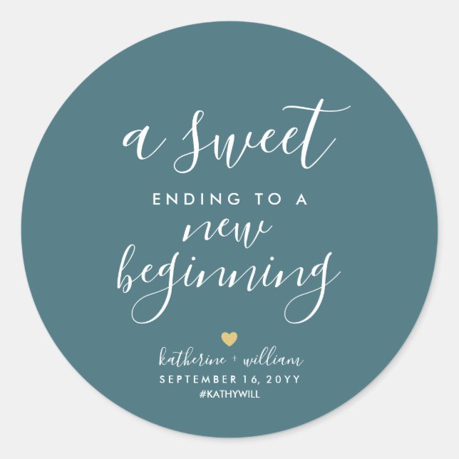 Blue Sweet Ending To New Beginning Wedding Favor  Classic Round Sticker (Front)