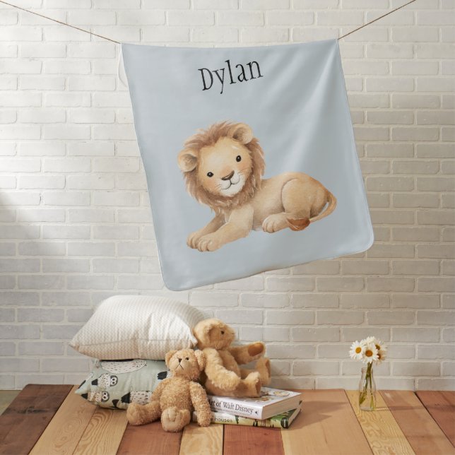 Blue Sweet Lion Baby Blanket (In Situ)