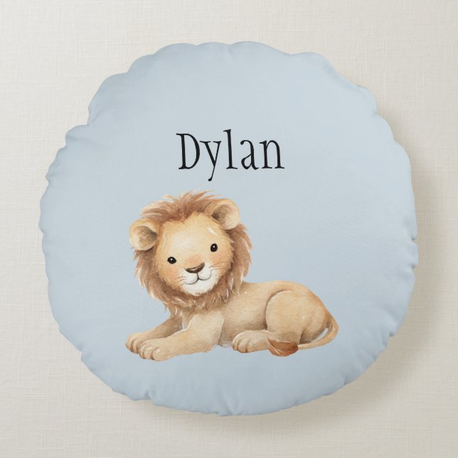 Blue Sweet Lion Round Pillow (Front)