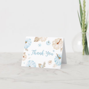 Blue Sweet Little Pumpkin Fall Baby Shower Letterpress Thank You Card