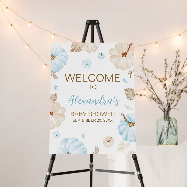Blue Sweet Little Pumpkin Fall Baby Welcome Sign (In Situ (Stand))
