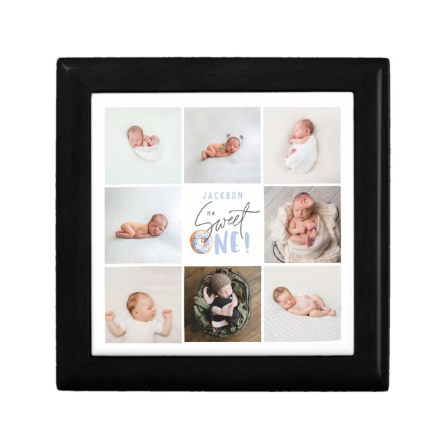 blue sweet one donut 1st birthday multi photo  gift box (Front)