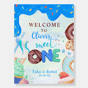 blue Sweet one donut 1st birthday welcome Sign