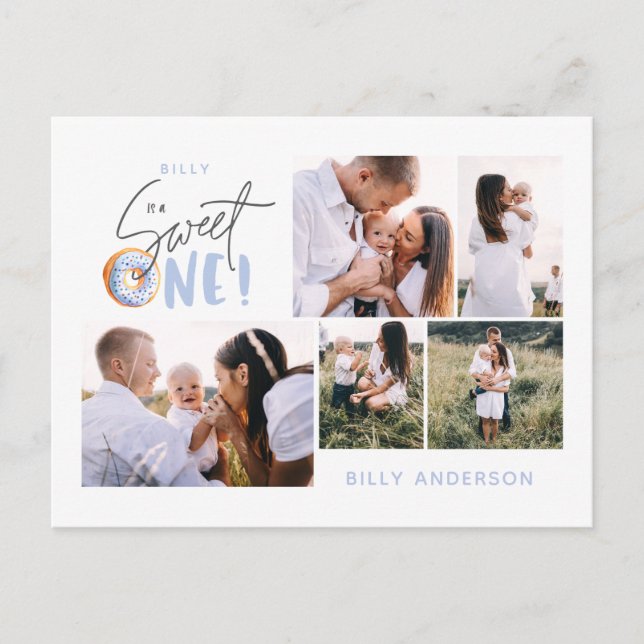 blue sweet one donut birthday multi photo holiday  (Front)