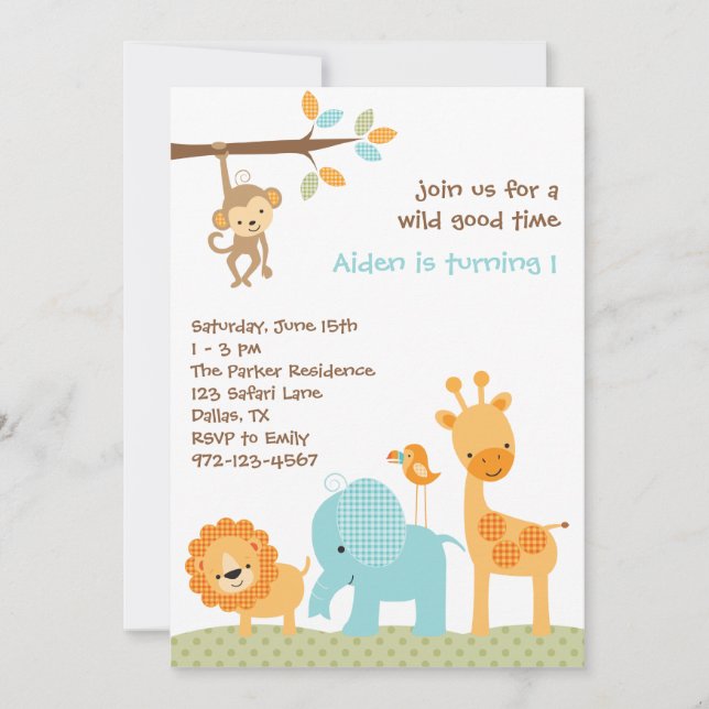 Blue Sweet Safari Invitations (Front)