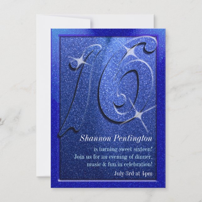 Blue Sweet Sixteen Birthday Party Invitations (Front)