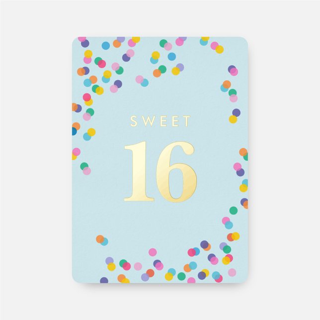 Blue Sweet Sixteen Confetti Girl Birthday Gold Foil Invitation (Creator Uploaded)