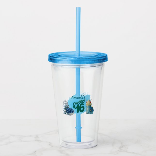 Blue Sweet Sixteen Drinking Glass (Front)