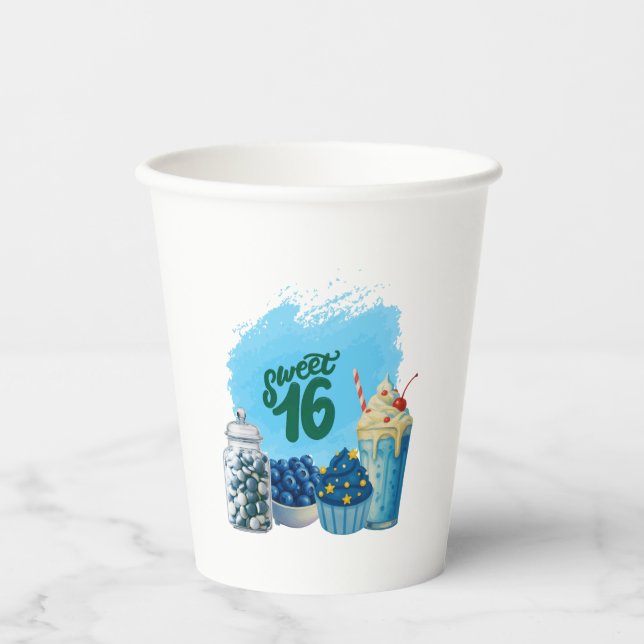 Blue Sweet Sixteen Paper Cups (Front)