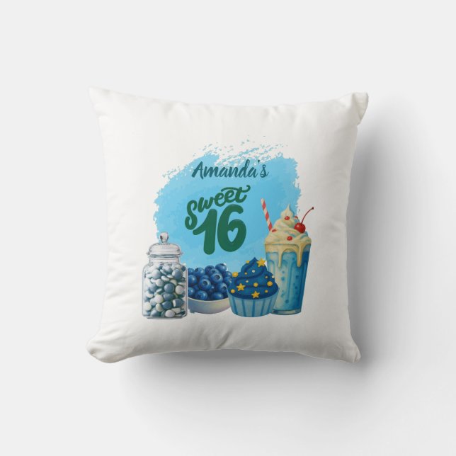 Blue Sweet Sixteen Pillow (Front)