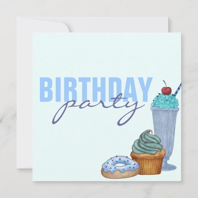 Blue Sweet Treats Birthday Invitation (Front)