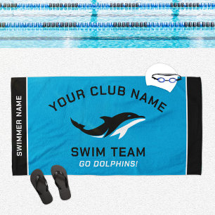 Blue Swim Team Custom Swimmer Name Beach Towel